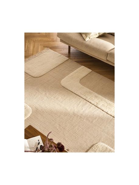 Tappeto tessuto a mano con motivo in rilievo e frange Laine, 57% lana (certificata RWS), 35% iuta, 8% cotone, Beige, bianco crema, Larg. 120 x Lung. 180 cm (taglia S)