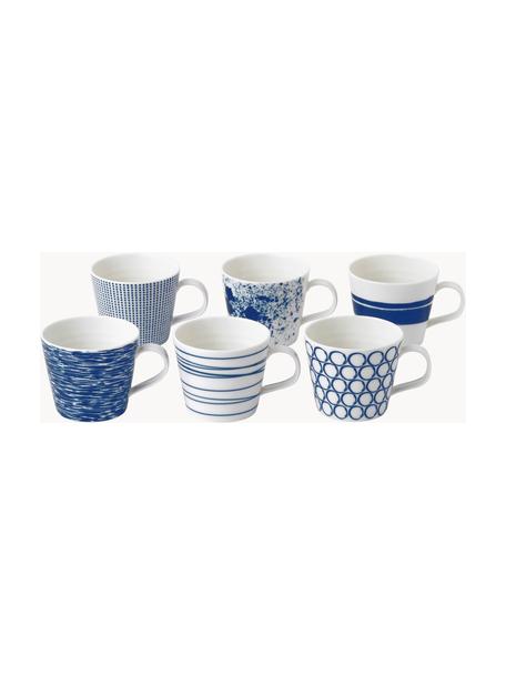 Tazas de porcelana Pacific Blue, 6 uds., Porcelana, Blanco, azul oscuro, Ø 9 x Al 8 cm, 280 ml