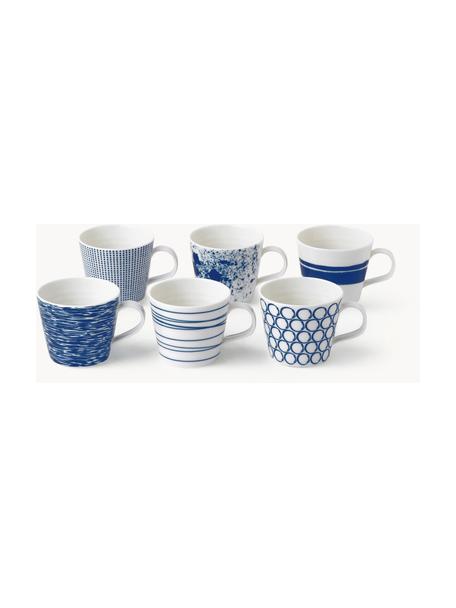 Sada porcelánových hrnků Pacific Blue, 6 dílů, Porcelán, Bílá, tmavě modrá, Ø 9 cm, V 8 cm, 280 ml