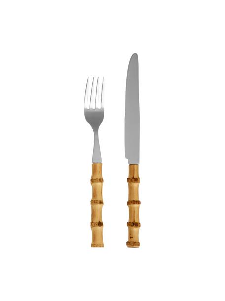 Besteck-Set Bami aus Bambusholz, 6 Personen (12-tlg.), Besteck: Edelstahl, Griff: Bambusholz, Bambus, Silberfarben, 6 Personen (12-tlg.)