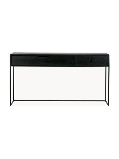 Wandtafel Silas met 2 lades, Frame: geborsteld en gelakt eike, Frame: gelakt metaal, Zwart, B 140 x D 40 cm