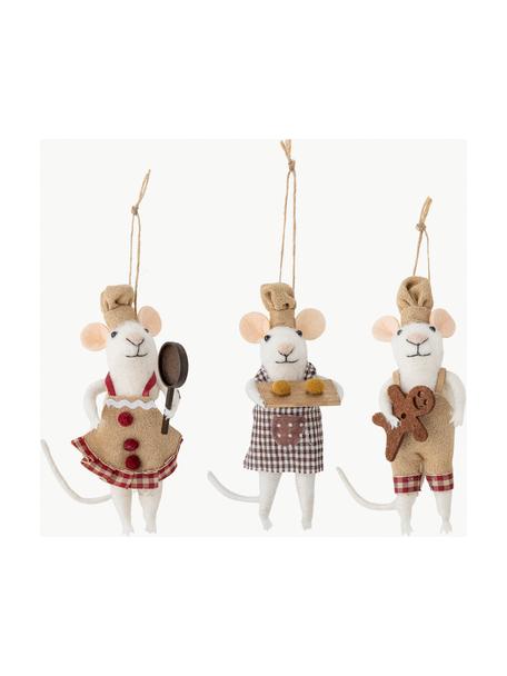 Weihnachtsbaumanhänger Peo, 3er-Set, Wolle, Beige- und Brauntöne, Weiß, B 5 x H 13 cm