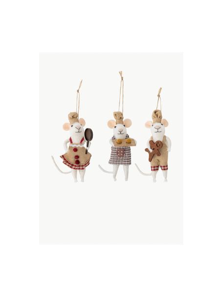 Weihnachtsbaumanhänger Peo, 3er-Set, Wolle, Beige- und Brauntöne, Weiss, B 5 x H 13 cm