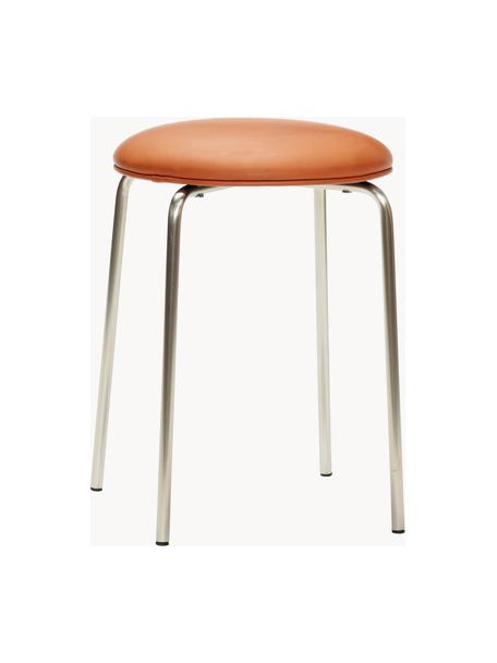 Sgabello in similpelle Stack, Rivestimento: similpelle Con 40.000 cic, Gambe: metallo rivestito, Similpelle terracotta, argentato, Ø 35 x Alt. 43 cm