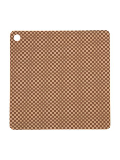 Placemats Checker, 2 stuks, Siliconen, Caramelkleurig, beige, B 38 x L 38 cm