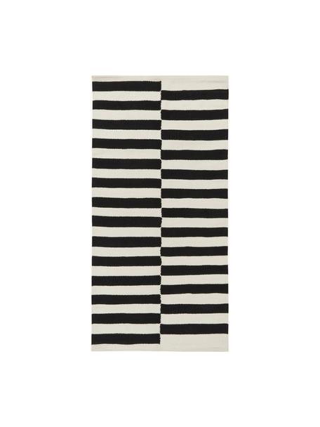 Tappeto Kilim a righe tessuto a mano Donna, Retro: 100% cotone Nel caso dei , Nero, bianco crema, Larg. 80 x Lung. 150 cm (taglia XS)