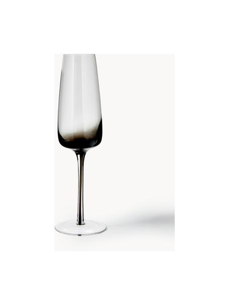 Flute champagne in vetro soffiato con sfumatura Smoke 4 pz, Vetro soffiato, Trasparente, grigio, Ø 7 x Alt. 23 cm, 200 ml