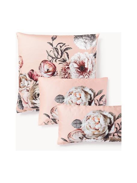 Funda de almohada de satén de algodón Blossom, Rosa pálido, muliticolor, An 45 x L 110 cm