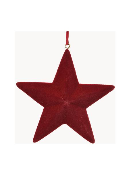 Gwiazda wisząca Reddy, 4 szt., Drewno naturalne, aksamit, Czerwony, S 12 x W 12 cm