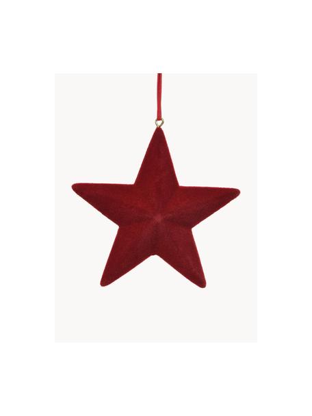 Ster hangers Reddy Ø 12 cm, 4 stuks, Hout, fluweel, Rood, B 12 x H 12 cm