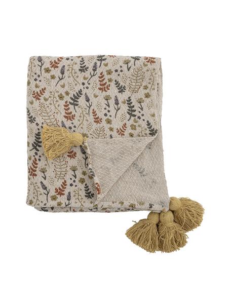 Plaid Filipa mit Quasten, 52% recycelte Baumwolle, 32% Polyester, 10% Acryl, 6% Rayon, Beige, gemustert, B 130 x L 160 cm