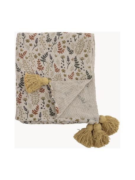 Plaid con frange Filipa, 52% cotone riciclato, 32% poliestere, 10% acrilico, 6% rayon, Beige, fantasia, Larg. 130 x Lung. 160 cm