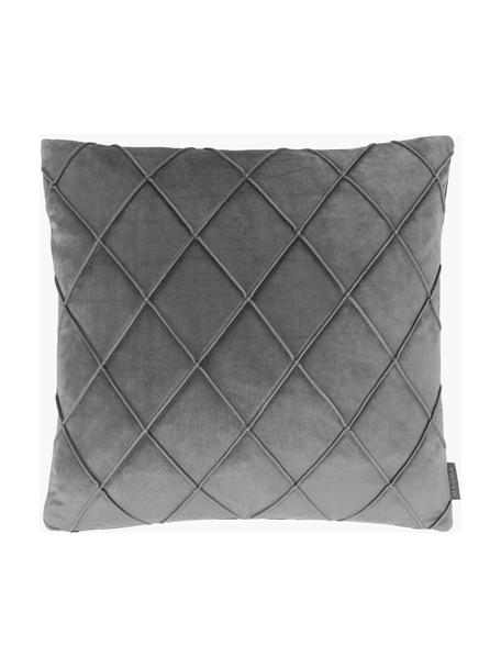 Housse de coussin en velours à relief Nobless, 100 % velours de polyester, Gris, larg. 50 x long. 50 cm