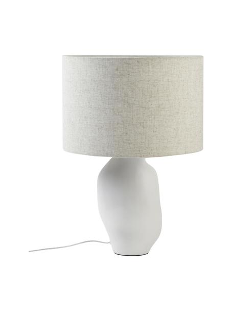 Grote keramische tafellamp Colett in organisch vorm, Lampenkap: linnenmix, Lampvoet: keramiek, Beige, wit, Ø 35 x H 53 cm