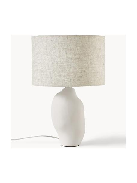 Grote keramische tafellamp Colett in organische vorm, Lampenkap: linnenmix, Lampvoet: keramiek, Beige, gebroken wit, Ø 35 x H 53 cm
