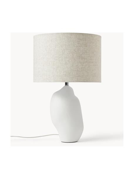 Grote keramische tafellamp Colett in organische vorm, Lampenkap: linnenmix, Lampvoet: keramiek, Beige, gebroken wit, Ø 35 x H 53 cm