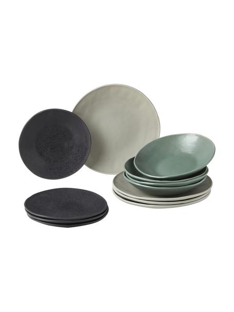 Serviesset Marlee, 4 personen (12-delig), Keramiek, Beige, saliegroen, antraciet, Set met verschillende formaten