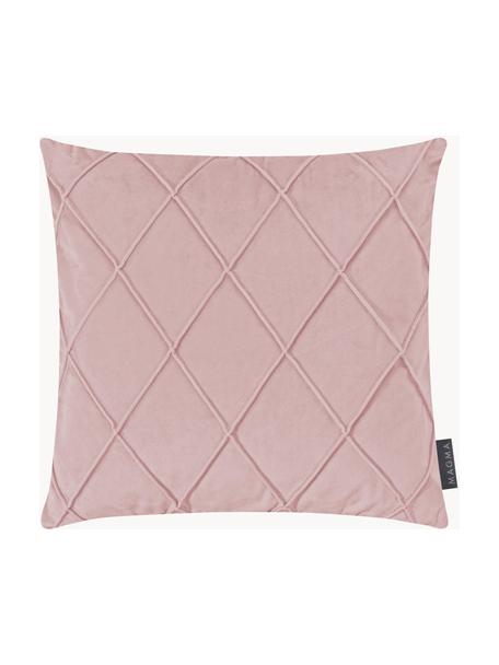 Housse de coussin en velours à relief Nobless, 100 % velours de polyester, Vieux rose, larg. 50 x long. 50 cm