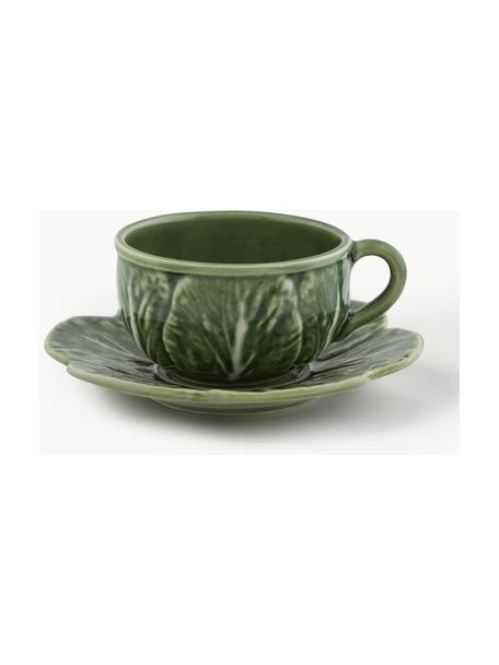 Tasses avec sous-tasses Cabbage, 2 pièces, Grès cérame, Vert foncé, Ø 10 x haut. 6 cm, 120 ml