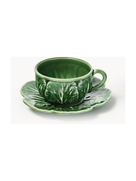 Tasses avec sous-tasses Cabbage, 2 pièces, Grès cérame, Vert foncé, Ø 10 x haut. 6 cm, 120 ml