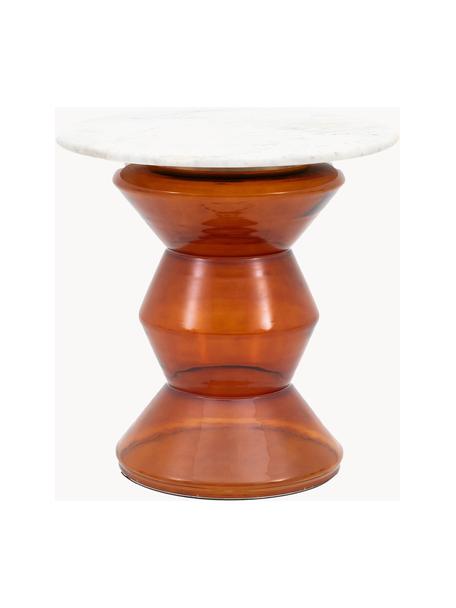 Table d'appoint ronde en verre et marbre soufflée à la bouche Turin, Blanc, marbré, orange, Ø 51 x haut. 51 cm