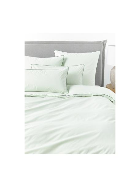 Housse de couette en percale de coton avec passepoil Daria, Vert sauge, vert, larg. 140 x long. 200 cm