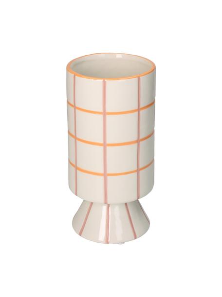 Vaso di design con effetto piastrelle Stripe, Pietra dolomitica, Bianco crema, Ø 11 x Alt. 22 cm
