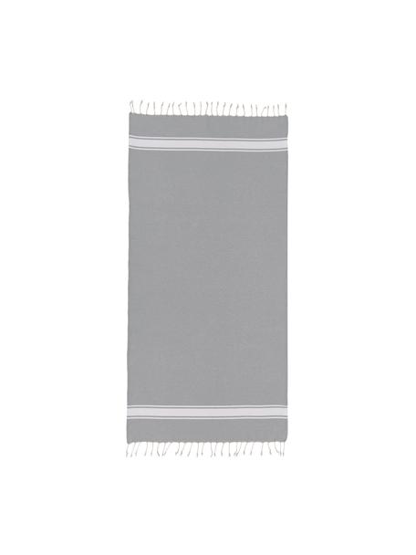 Hamamtuch St Tropez mit Streifen und Fransen, 100% Baumwolle, Grau, Weiss, B 100 x L 200 cm