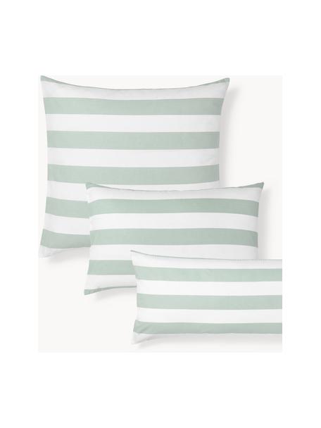 Taie d'oreiller réversible en coton à rayures Lorena, Vert sauge, blanc, larg. 65 x long. 65 cm