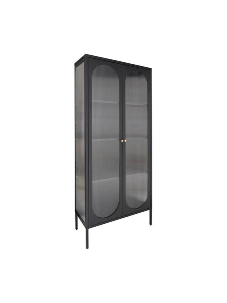 Vitrina de vidrio con relieves Adelaide, Madera de roble pintado en negro, An 80 x Al 180 cm