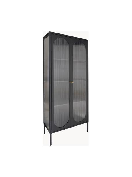 Metall-Vitrine Adelaide mit Rillenglas, Schwarz, B 80 x H 180 cm