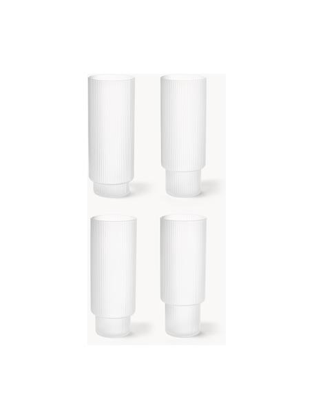 Set di 4 bicchieri da long drink in vetro soffiato millerighe Ripple, Vetro soffiato, Semi trasparente opaco, Ø 6 x Alt. 14 cm, 300 ml