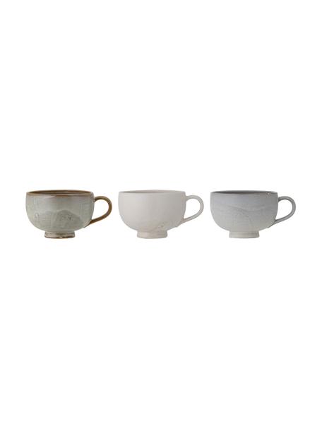 Handgefertigte Tassen Lila, 3er-Set, Steingut, Grün, Weiss, Grau, Ø 10 x H 7 cm, 250 ml