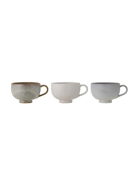 Súprava ručne vyrobených šálok Lila, 3 diely, Kamenina, Zelená, biela, sivá, Ø 10 x V 7 cm, 250 ml
