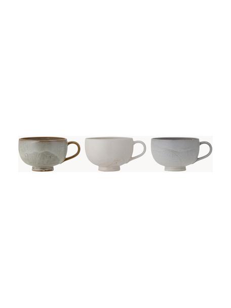 Tasses faites main Lila, 3 élém., Grès cérame, Vert, blanc, gris, Ø 10 x haut. 7 cm, 250 ml