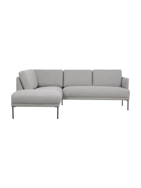 Hoekbank Fluente met metalen poten, Bekleding: 80% polyester, 20% ramie., Frame: massief grenenhout, FSC-g, Poten: gepoedercoat metaal., Geweven stof lichtgrijs, B 221 x D 200 cm, hoekdeel links