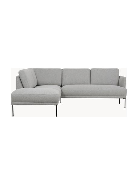 Divano angolare Fluente, Rivestimento: 80% poliestere, 20% ramiè, Struttura: legno di pino massiccio, Piedini: metallo verniciato a polv, Tessuto grigio chiaro, Larg. 221 x Prof. 200 cm, chaise longue a sinistra