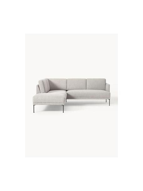 Divano angolare Fluente, Rivestimento: 80% poliestere, 20% ramiè, Struttura: legno di pino massiccio, Piedini: metallo verniciato a polv, Tessuto grigio chiaro, Larg. 221 x Prof. 200 cm, chaise longue a sinistra