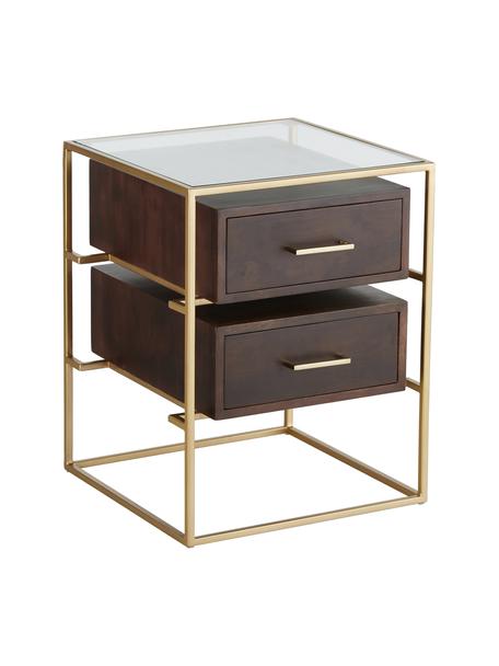 Noční stolek se skleněnou deskou Lyle, Tmavě hnědá, zlatá, Š 45 cm, V 58 cm