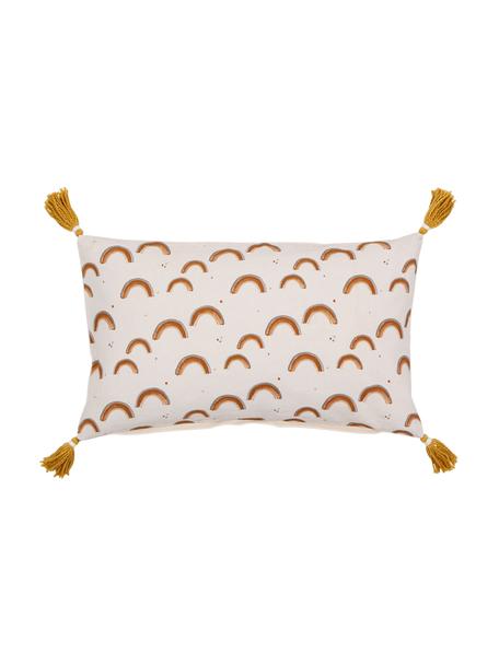 Kussenhoes Sweet Dreams met kwastjes, 100% katoen, Crèmewit, geeltinten, B 50 x L 30 cm