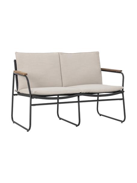 Sofa ogrodowa Hampton, Tapicerka: tkanina, Stelaż: metal powlekany, Beżowa tkanina, czarny, S 125 x G 68 cm
