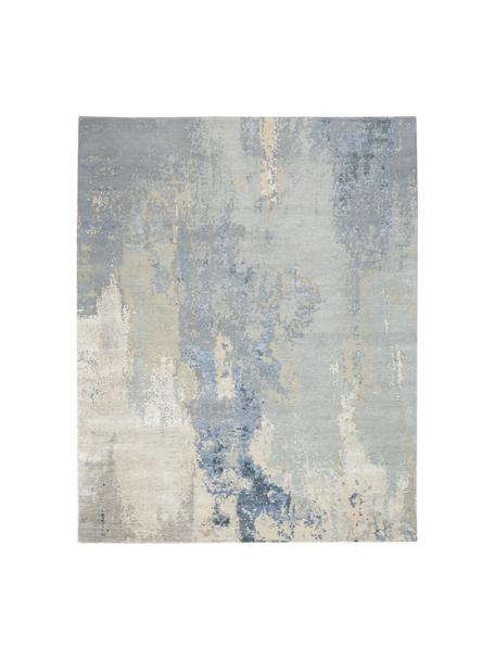 Handgewebter Viskose-Teppich Silk Shadows, 75 % Viskose, 25 % neuseeländische Wolle, Blautöne, Grautöne, B 60 x L 90 cm (Größe XS)