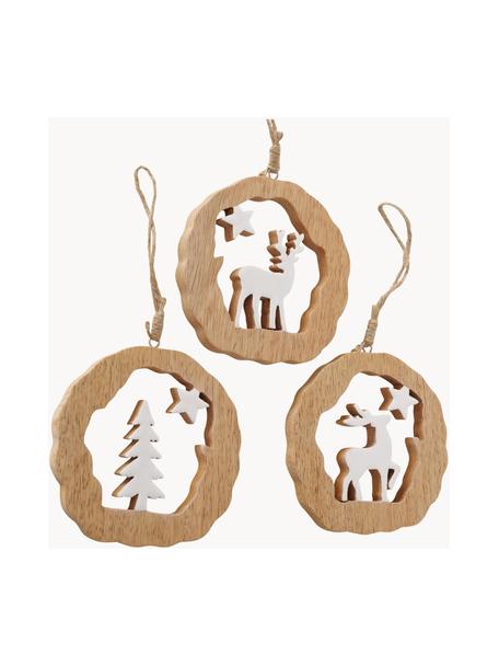 Kerstboomhanger set Judy, set van 3, Mangohoutkleurig, Mangohout, wit, Ø 11 x H 11 cm