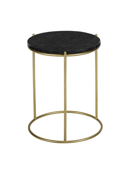 Kulatý mramorový odkládací stolek Ella, Černý mramor, zlatá, Ø 40 cm, V 50 cm