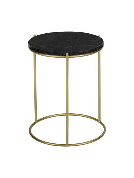 Mesa auxiliar redonda de mármol Ella, Tablero: mármol, Estructura: metal con pintura en polv, Mármol negro, dorado rosa, Ø 40 x Al 50 cm