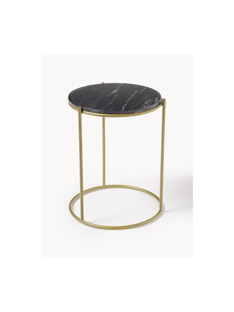 Table d'appoint ronde en marbre Ella, Noir, marbré, doré, Ø 40 x haut. 50 cm
