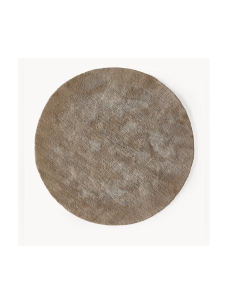 Tapis rond moelleux à poils longs Leighton, Microfibre (100 % polyester, certifié GRS), Brun, Ø 120 cm (taille S)