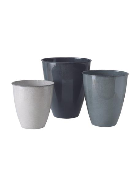 Cache-pot métal Sakura, 3 élém., Métal, revêtement par poudre, Vert, bleu foncé, blanc, Lot de différentes tailles