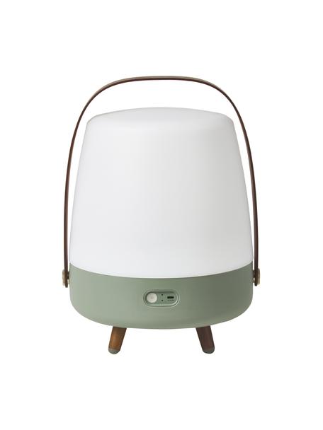 Mobile Außentischlampe Lite-up Play mit Bluetooth-Lautsprecher, Lampenschirm: Kunststoff, Griff: Holz, Füße: Silikongummi, Holz, Olivgrün, Ø 29 x H 40 cm