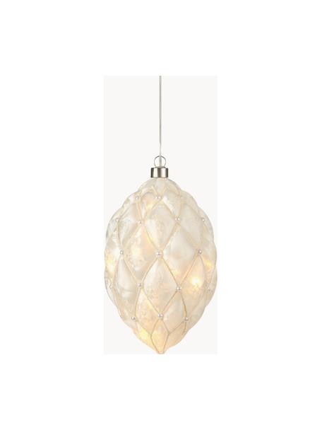 Velká LED ozdoba na stromeček Pearl, ručně vyrobená, Krémově bílá, Ø 12 cm, V 20 cm